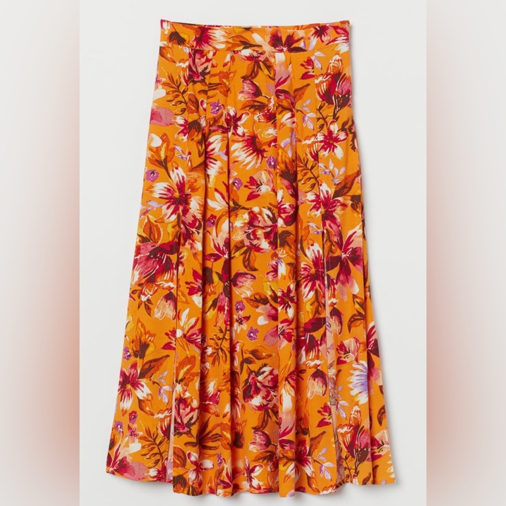 - Beautiful Orange Floral Midi Skirt